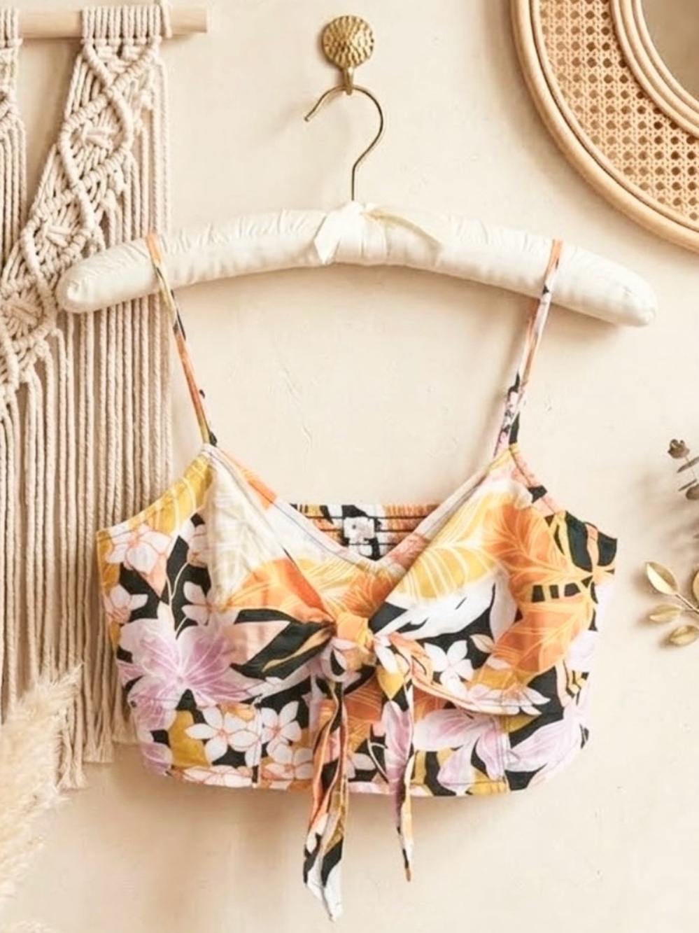 Aerie Floral Tie-Front Cropped Multicolor Cami